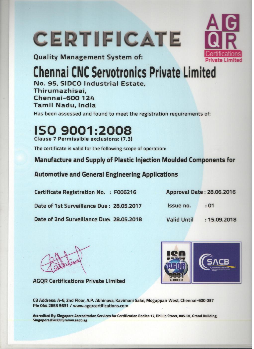 Quality Certifications Chennai CNC Servotronics Pvt Ltd